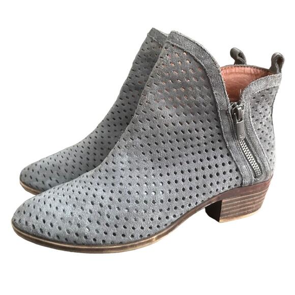 Lucky Brand Ankle Booties, Boho Side Zip Perforated Boots Womens Sz 7 Grey - Picture 2 of 13